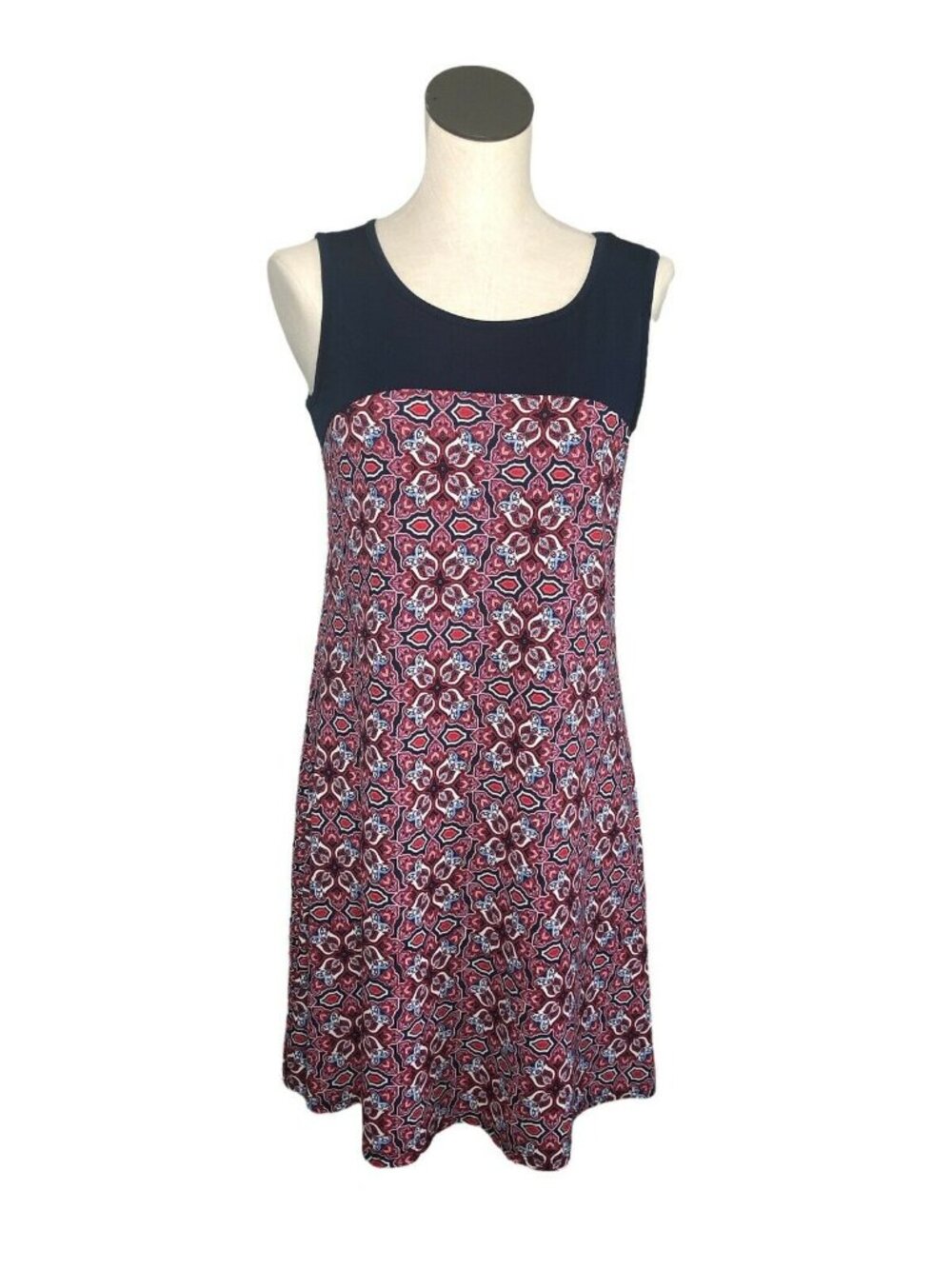 Kim Rogers Dress Sleeveless Small Pullover A Line Navy Blue Red Slip Summer EUC